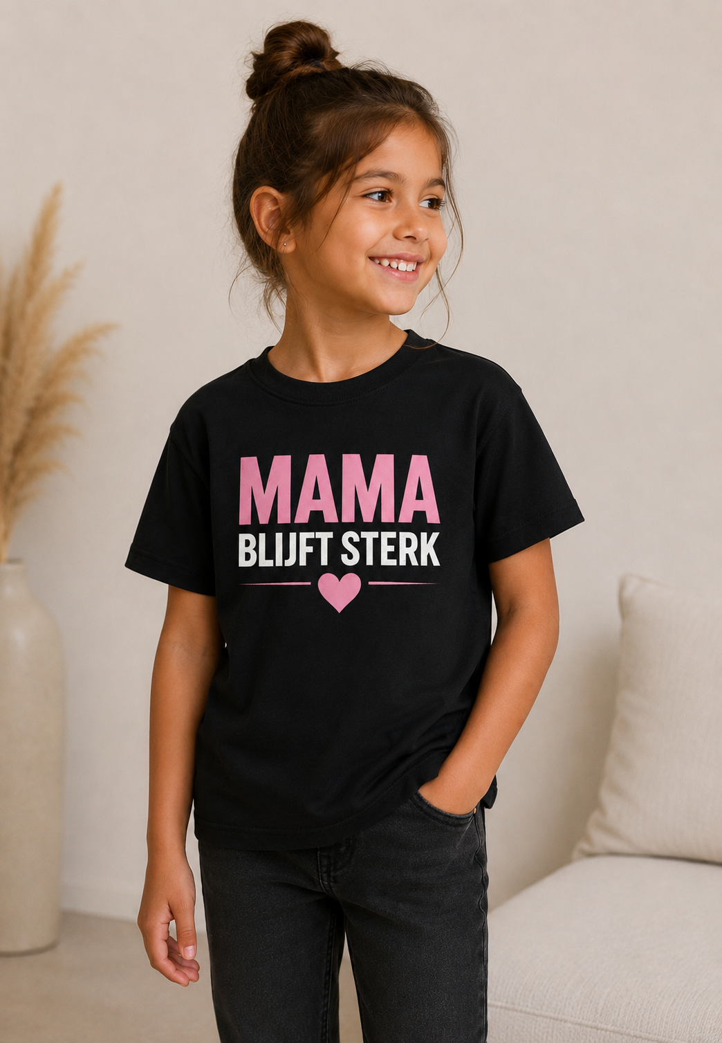 Kids Mama Blijft Sterk Oversized T-Shirt - Black - Pink