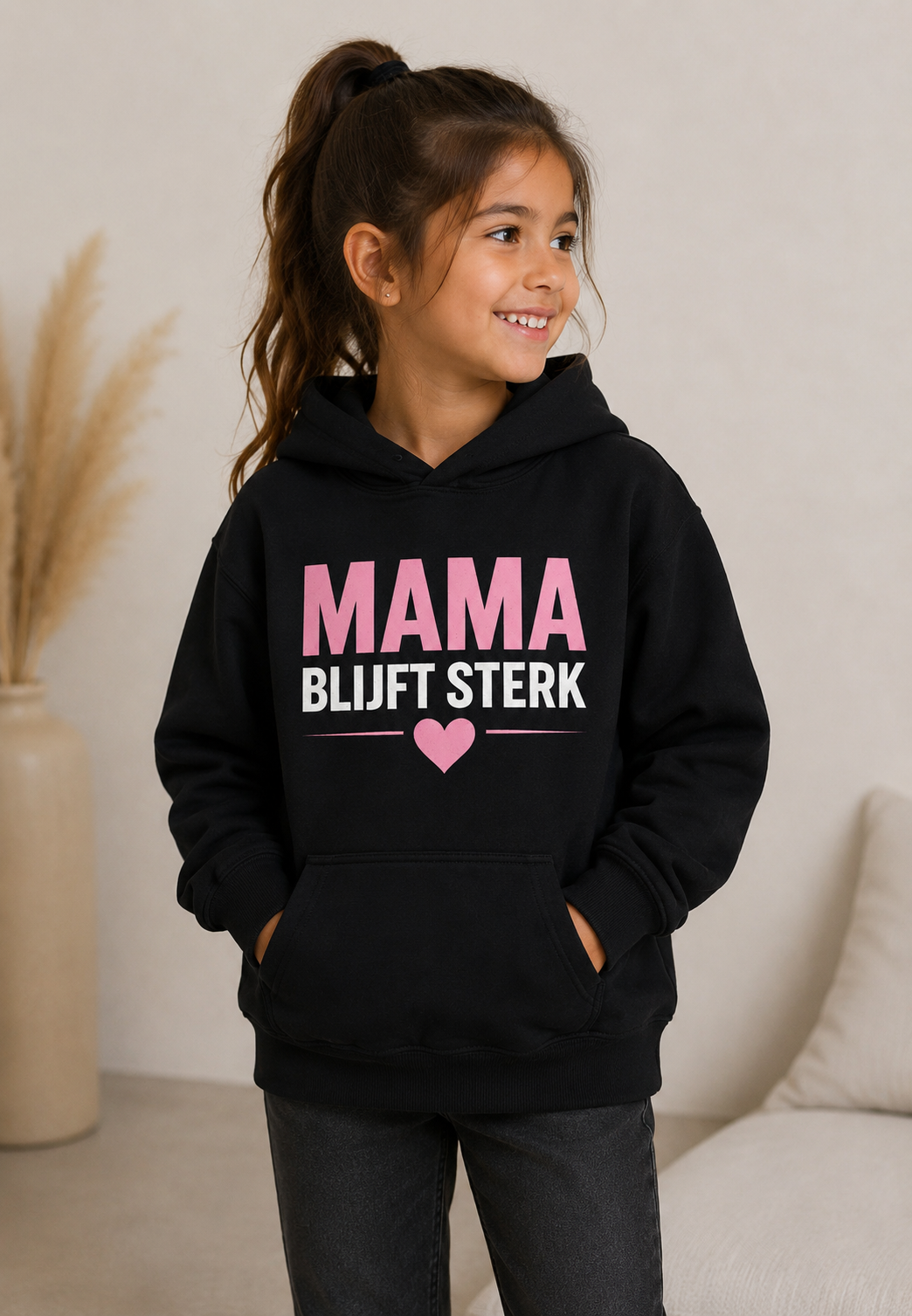 Kids Mama Blijft Sterk Hoody - Black - Pink