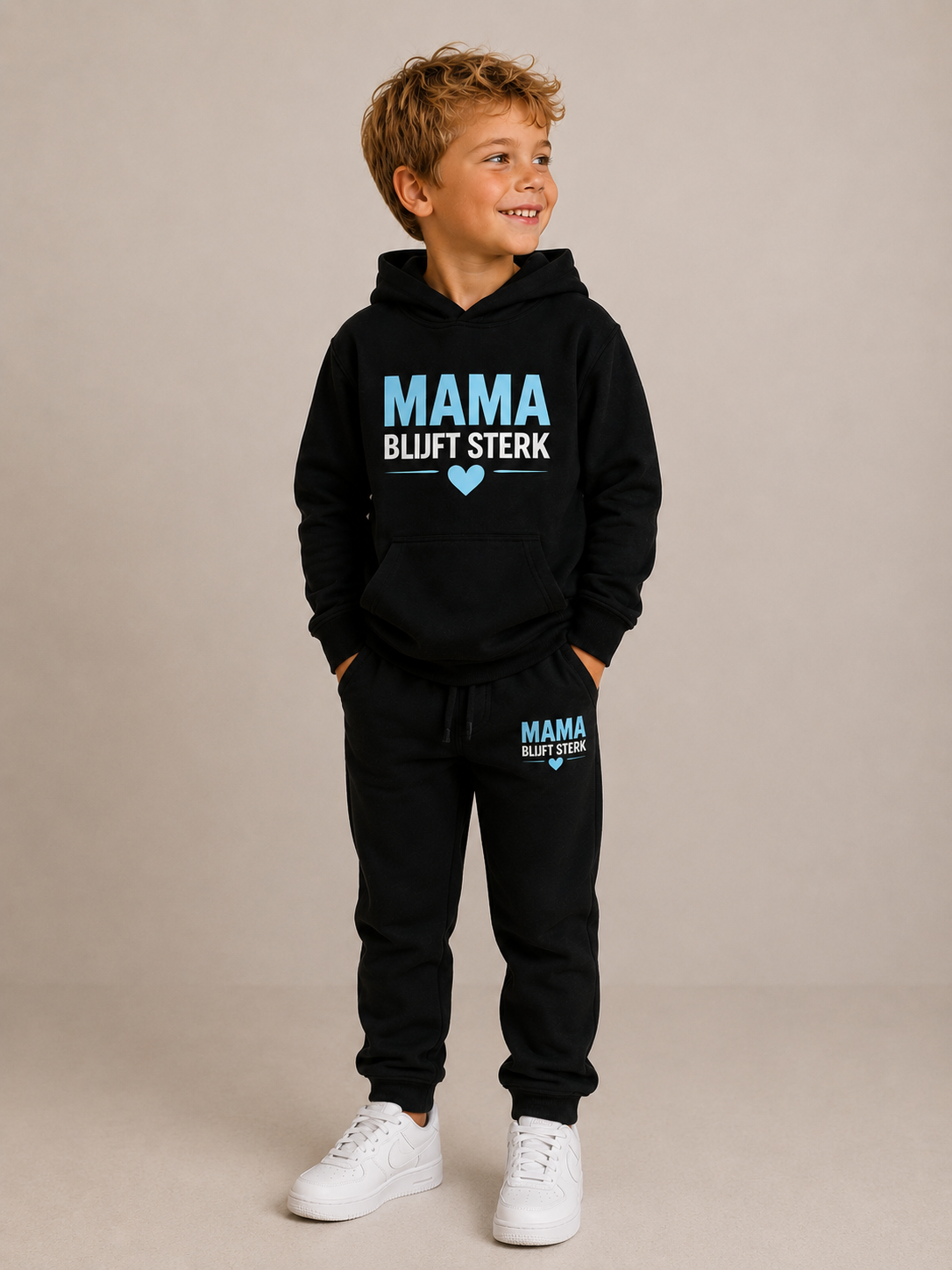 Kids Mama Blijft Sterk Hoody - Black - Babyblue