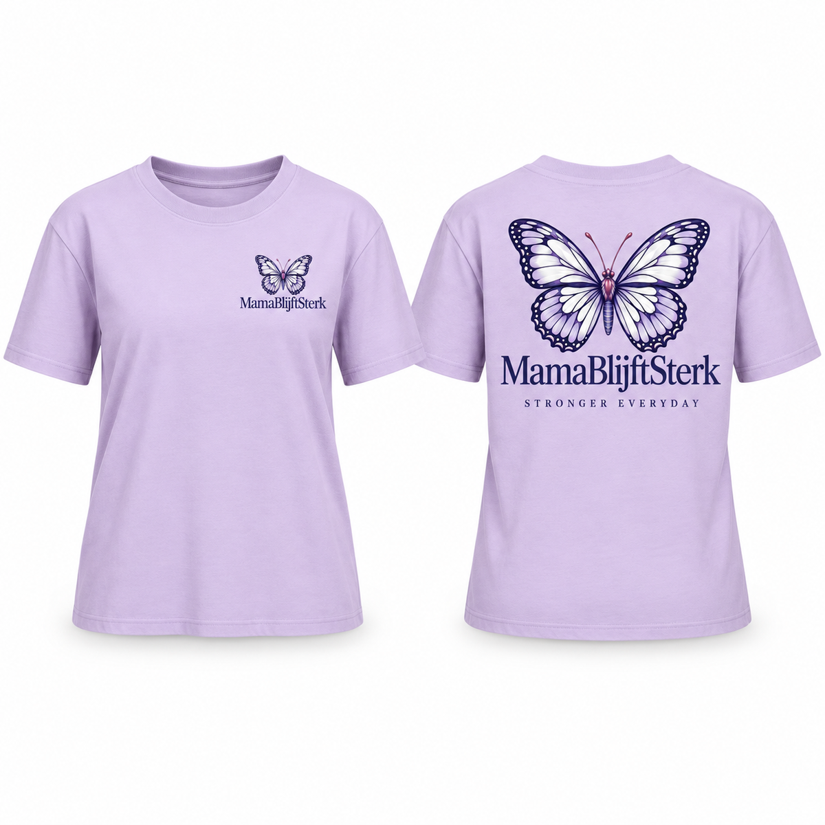 Lilac BY211 T-shirt met Violet-Pearl MamaBlijftSterk vlinderprint voor- en achterkant