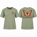 Paleolive BY211 T-shirt met Chocolate-Terracotta MamaBlijftSterk vlinderprint voor- en achterkant