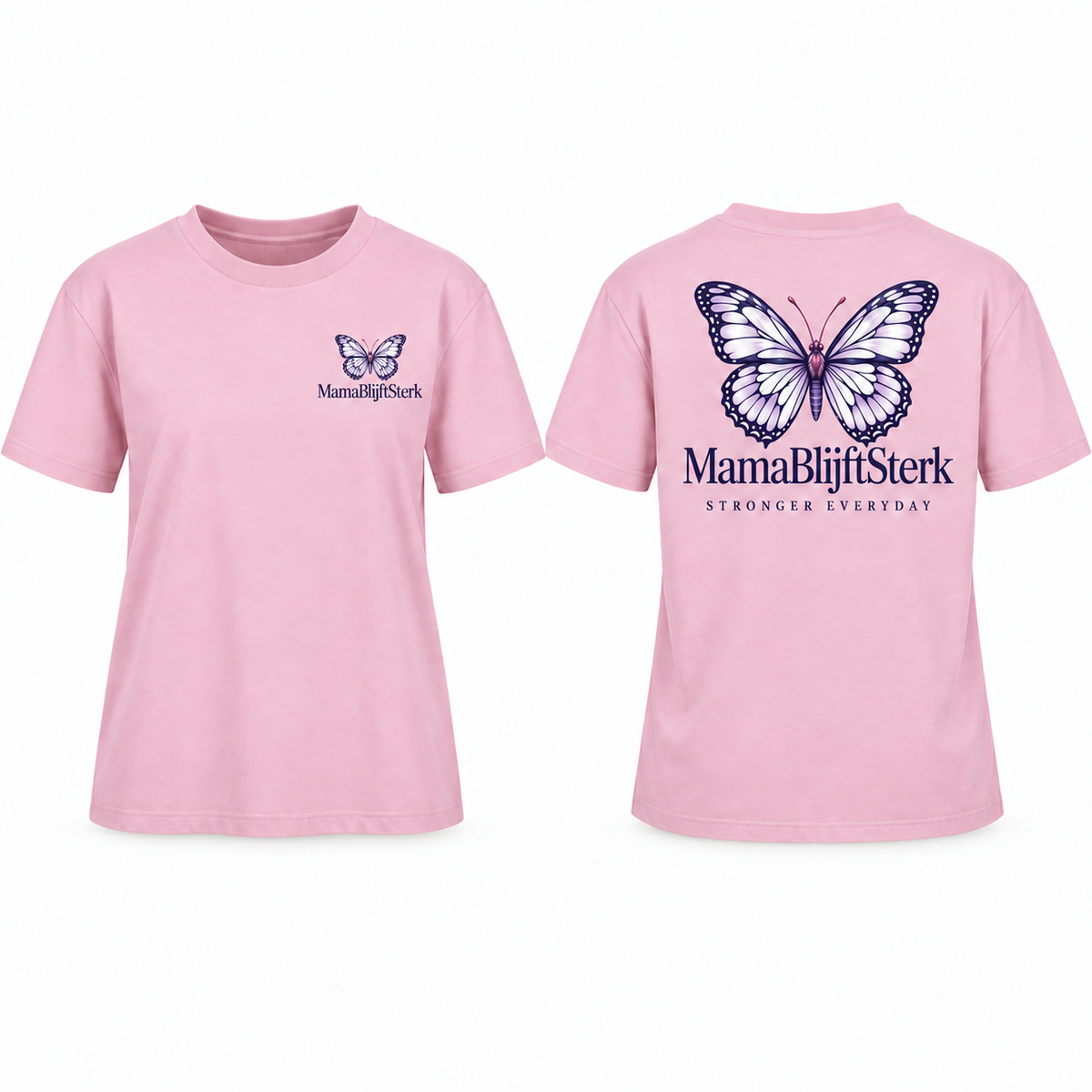 Softpink BY211 T-shirt met Violet-Pearl MamaBlijftSterk vlinderprint voor- en achterkant